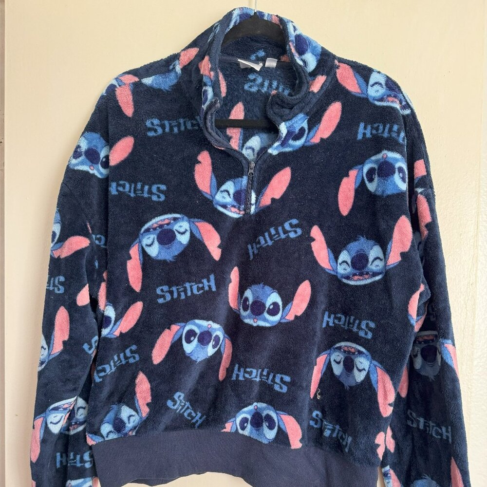 Disney Lilo & Stitch Fleece Jacket Pullover Sweater 1/4 Zip Pullover Unisex | L